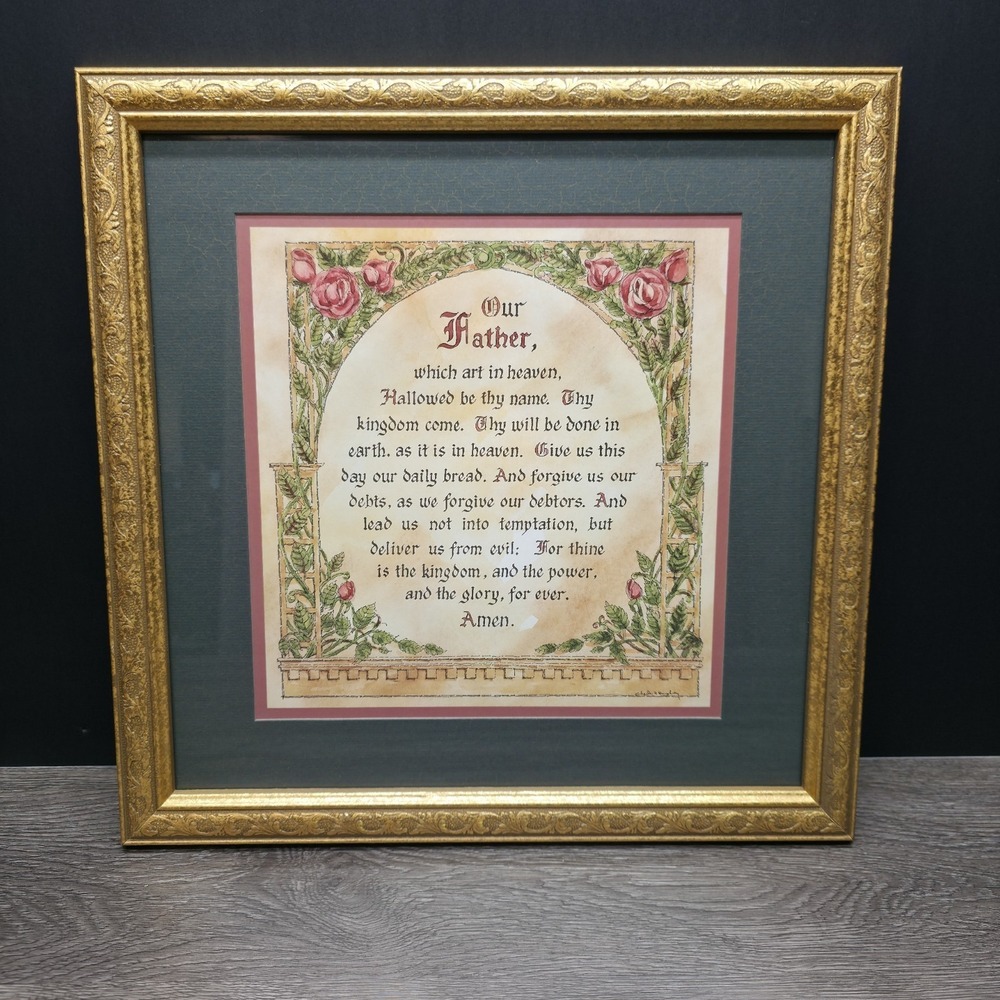 Vintage Home Interiors The Lords‎ Prayer Framed Wall Art Gold 17x17 New